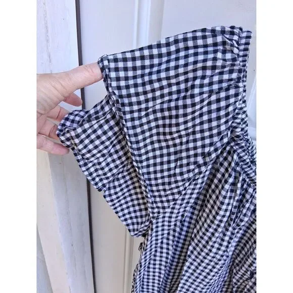 Women's Plus 2X 20W-22W Top Terra & Sky Pullover Black & White Check Cap Sleeves - Picture 6 of 7